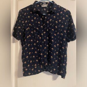 Ariat Dark Blue Horse Button Up Shirt‎ S Cowgirl Western Casual
